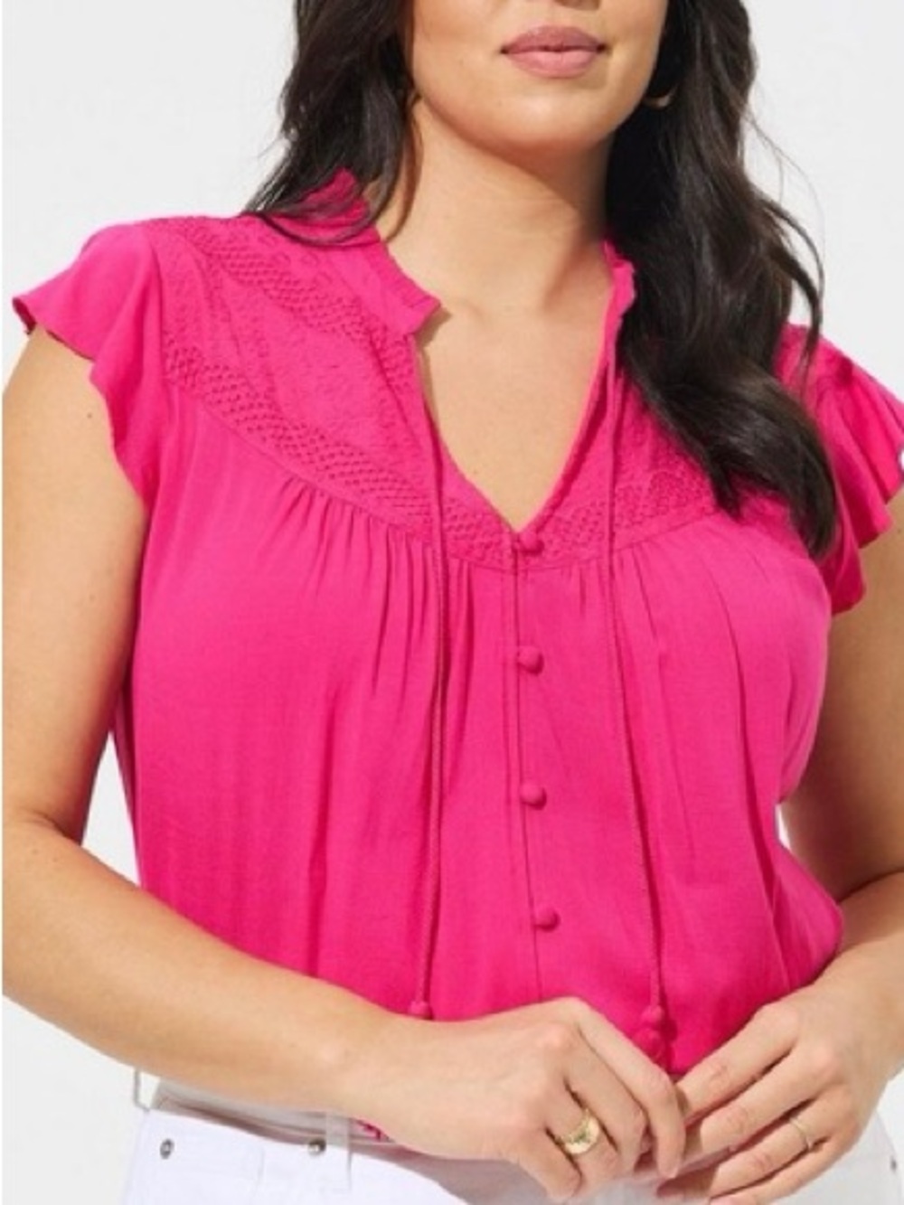 torrid Bright Hot Pink V-Neck Button-Front Flutter Sleeve Boho Blouse Woman 4X
